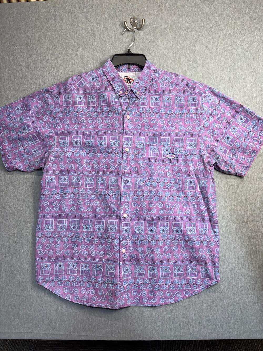 Vintage 90s Gotcha Surf Skate Button-Down Shirt Abstract Geometric Print Purple